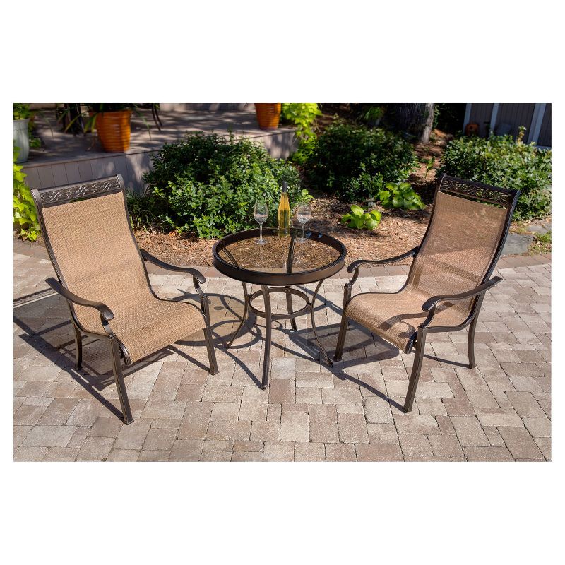 Monaco 3pc Round Metal  Patio Bistro Set - Tan - Hanover