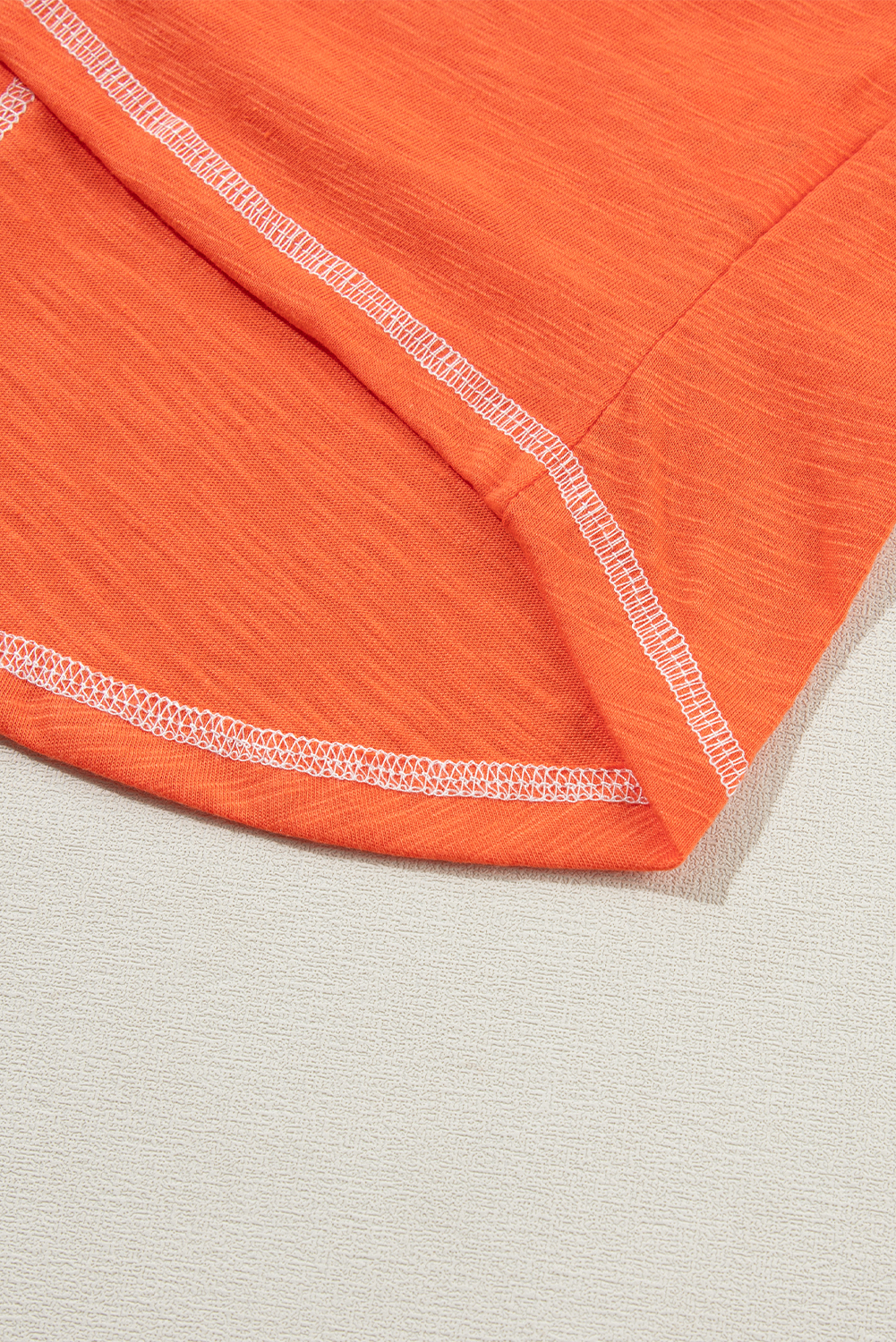 Grapefruit Orange Contrast Trim Exposed Seam V Neck T Shirt