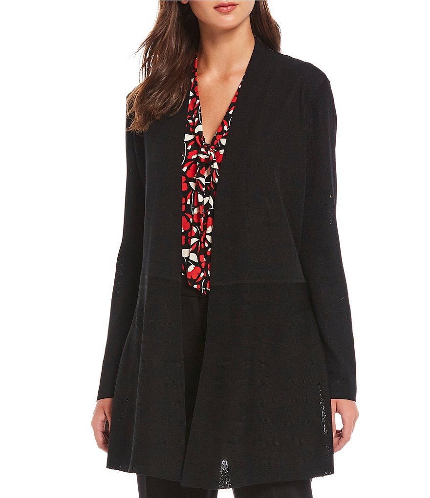 Anne Klein Fine Gauge Ribbed Knit Open-Front Seamed Waist Cardigan