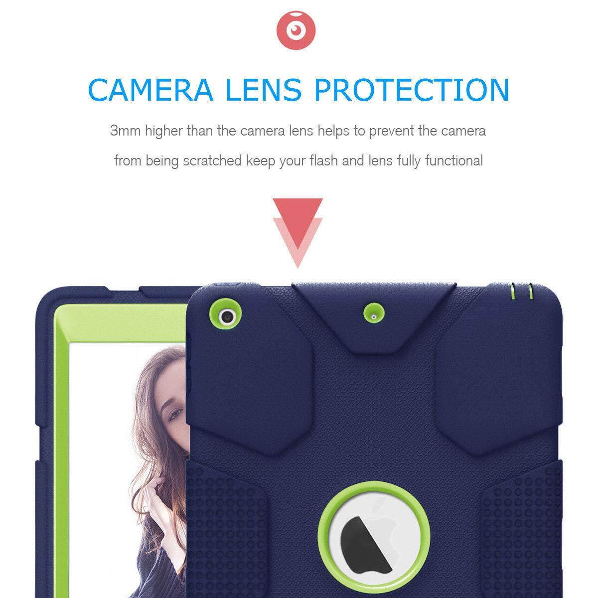 FastSun iPad 9.7 2018 6th Gen Case, Shockproof Dual Layer PC + TPU Synthetic Hybrid Silicone Rugged Slim Hard Bumper Protection Cover Child Case for Apple ipad 9.7 6th gen A1893 A1954 (Navy+Green)