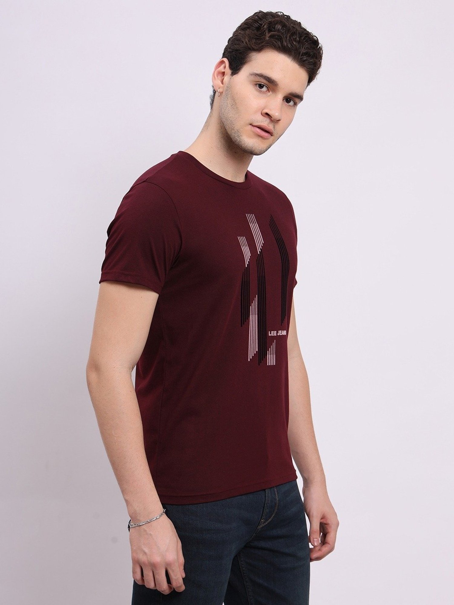 Lee Maroon Slim Fit Printed T-Shirt