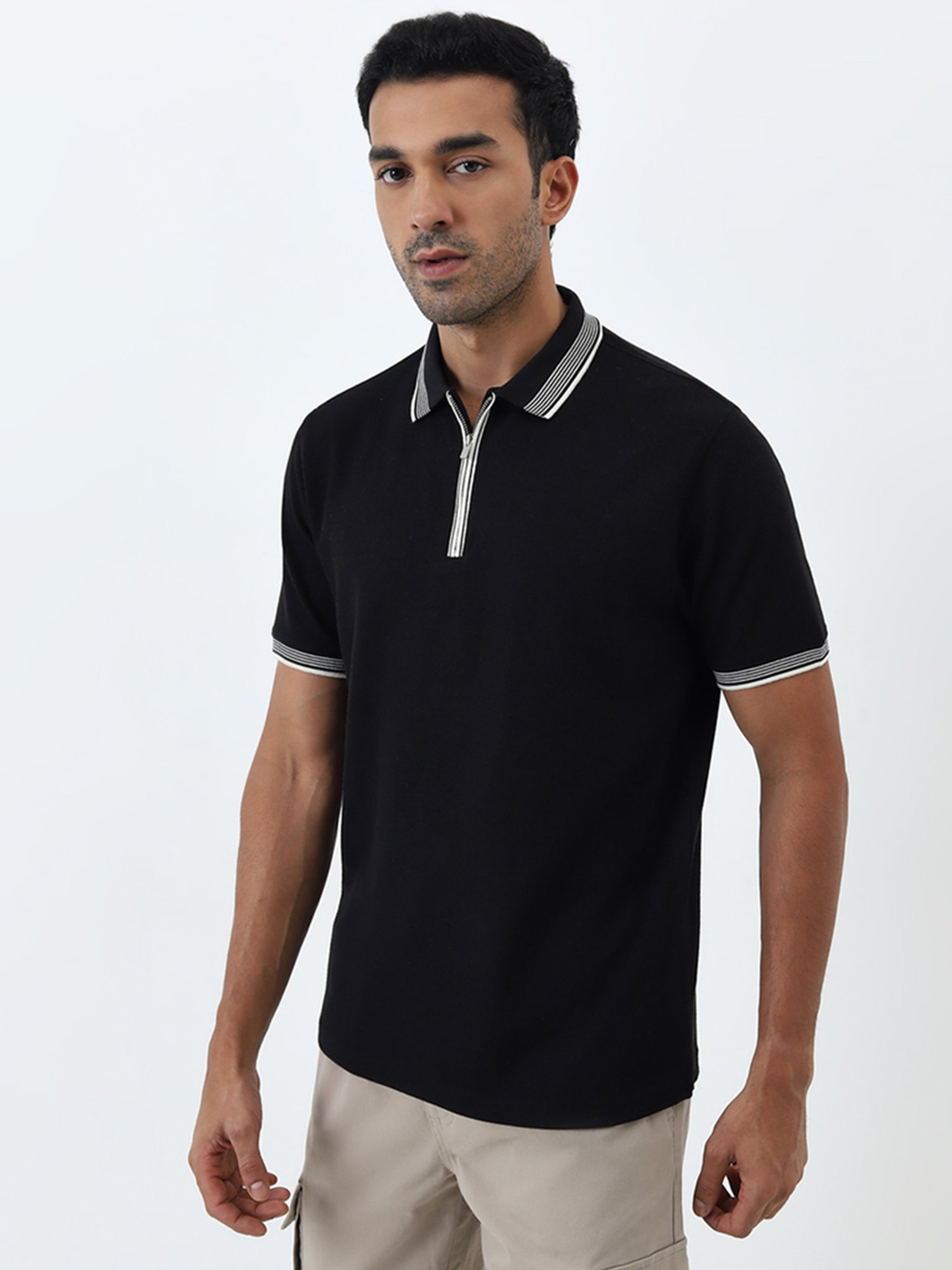 WES Casuals by Westside Black Relaxed-Fit Polo T-Shirt