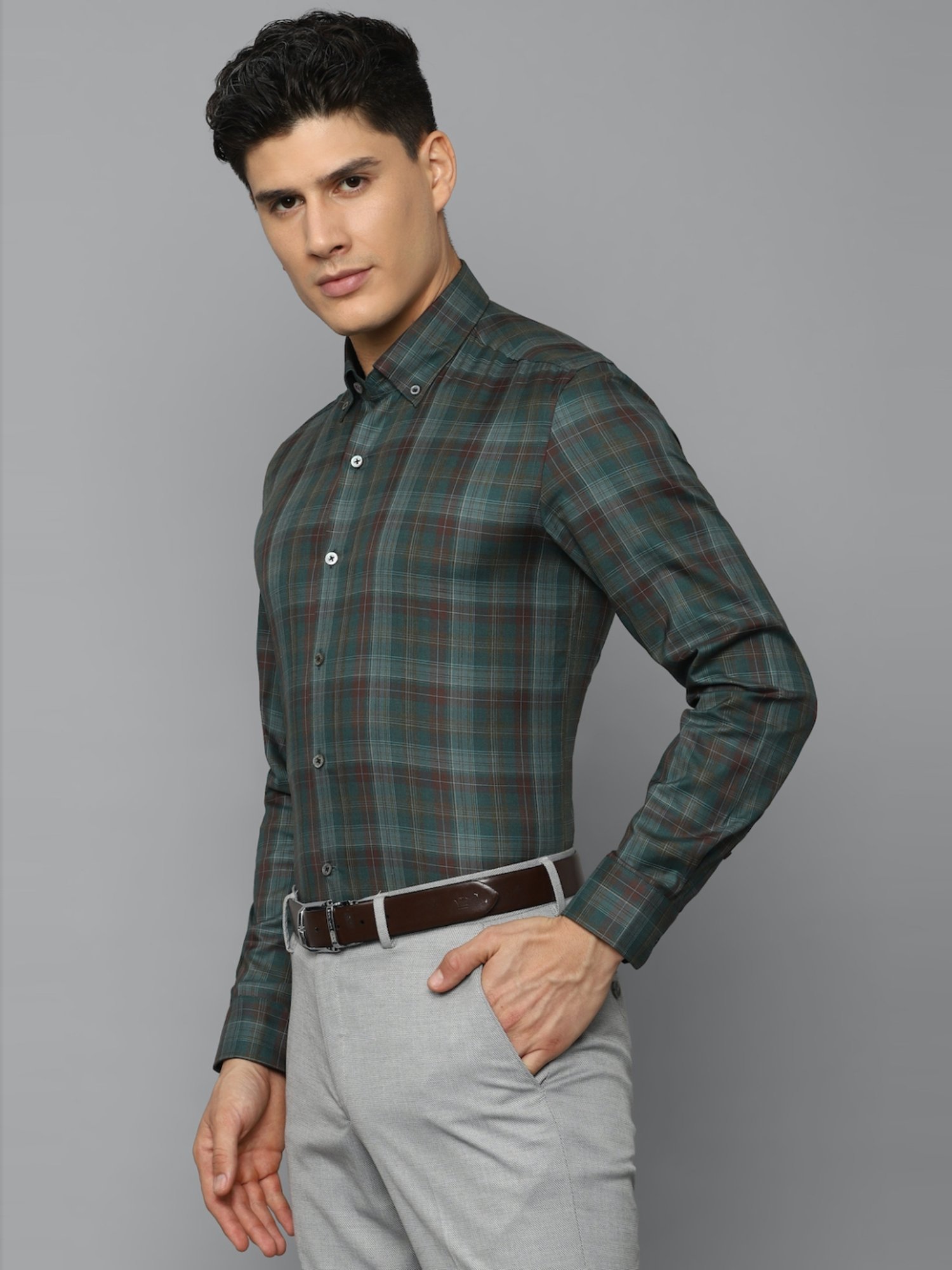 Luxure By Louis Philippe Green Cotton Slim Fit Checks Shirt