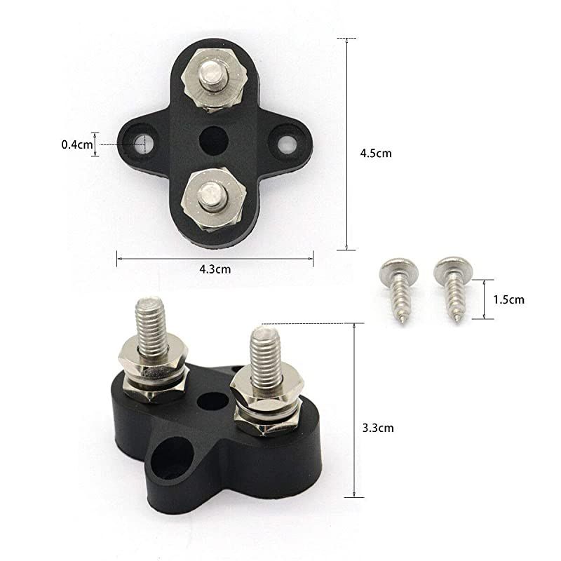 Dual Stud Power Ground Junction Block 2 Studs Bus Bar Terminal Block Heavy Duty M6 Positive Power Distribution Studs 1/4" (Black)