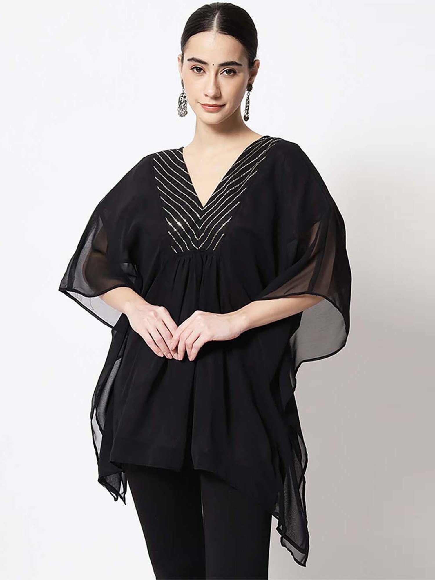studiorasa Black Embellished A Line Short Kaftan
