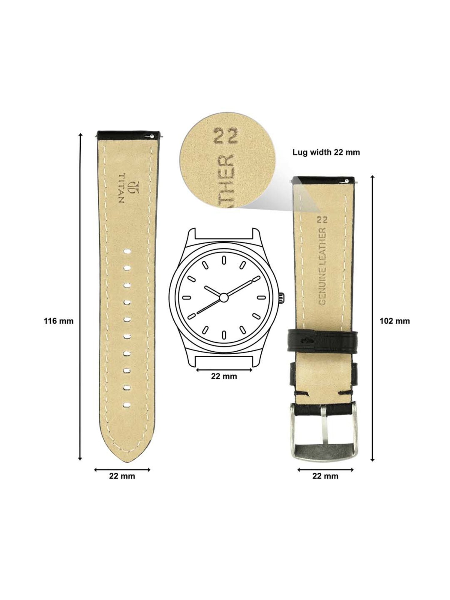 Titan 24 mm Tan Genuine Leather Strap for Men