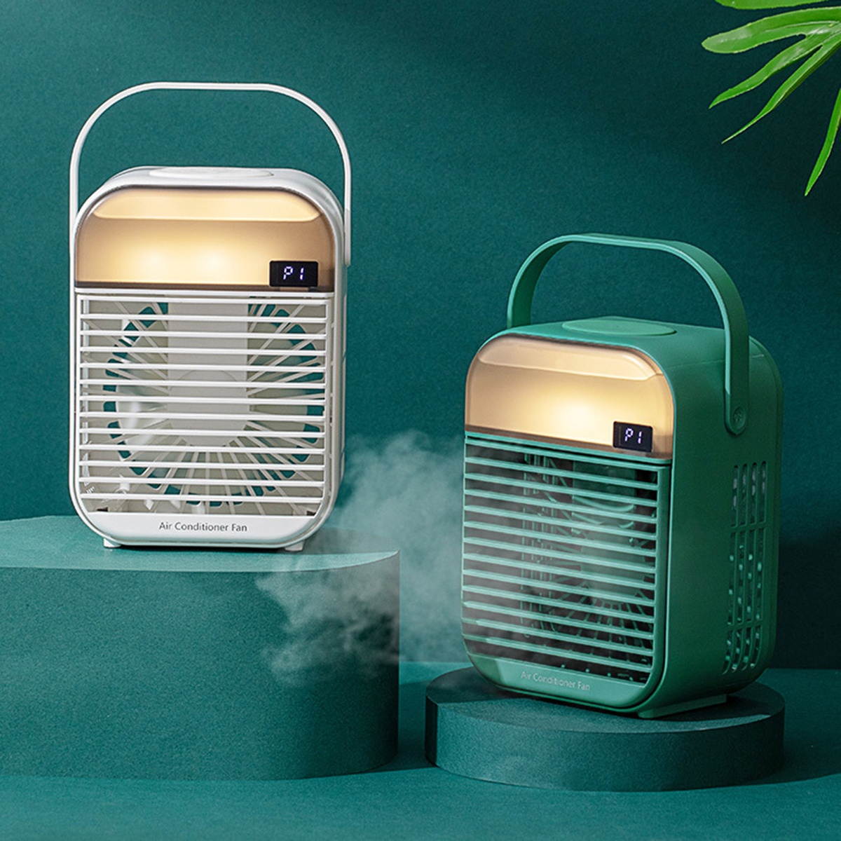 2000mAh 200ML Mist Humidifier Digital Display USB Power Supply Night Light Air Cooler Fan-Green