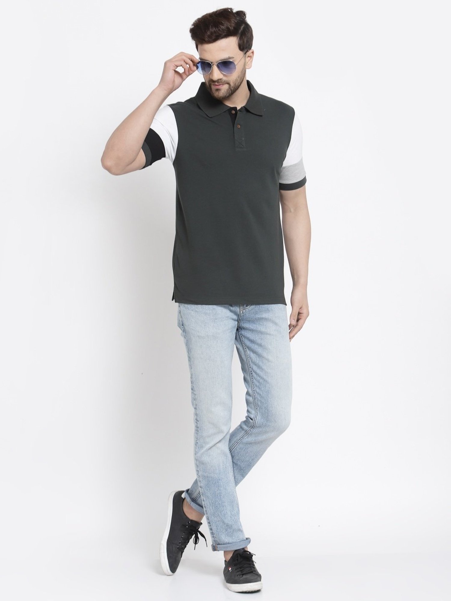 Kalt Multicolor Cotton Regular Fit Colour Block Polo T-Shirt