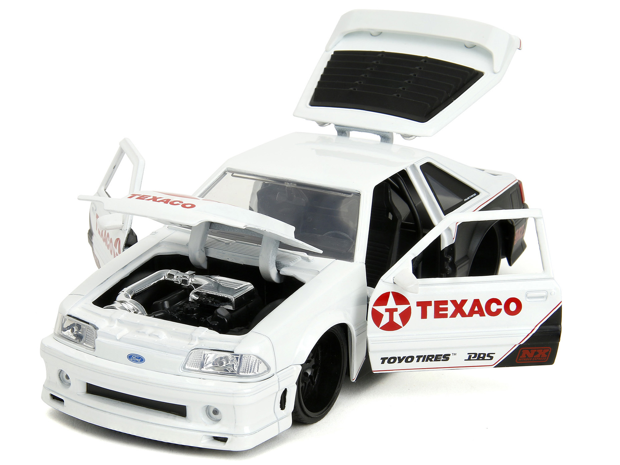 1989 Ford Mustang GT "Texaco" White and Matt Black with Graphics "Bigtime Muscle" Series 1/24 Diecast Model Car by Jada