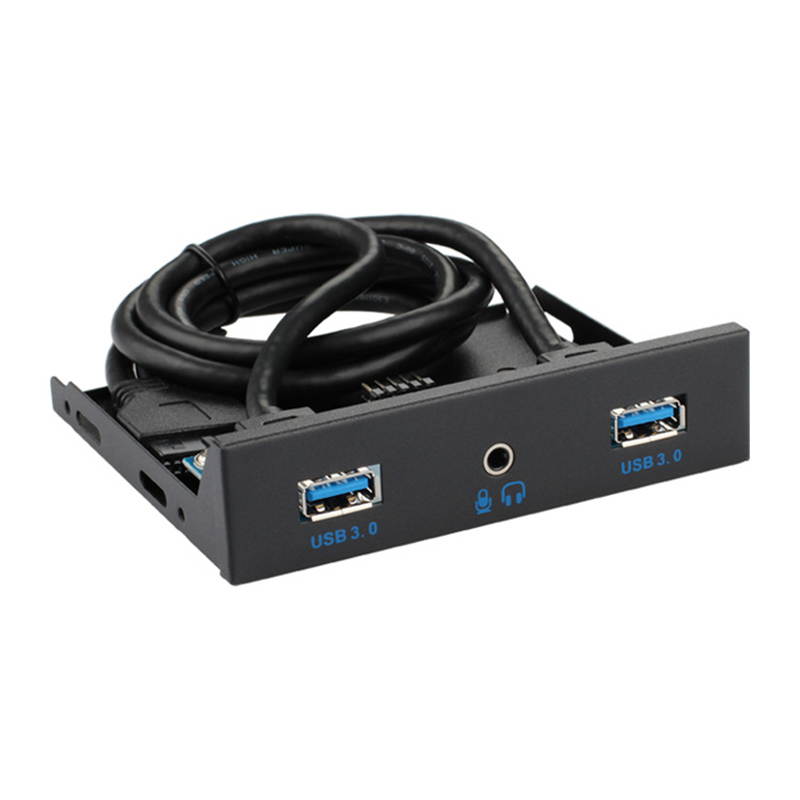 3.5" Internal Floppy Bay Front Panel Motherboard Mainboard USB 3.0 20Pin Header to 2 Port USB 3.0 Female Hub Adapter Bracket w/ 4-Pole 3.5mm Jack HD Audio Mic Connector