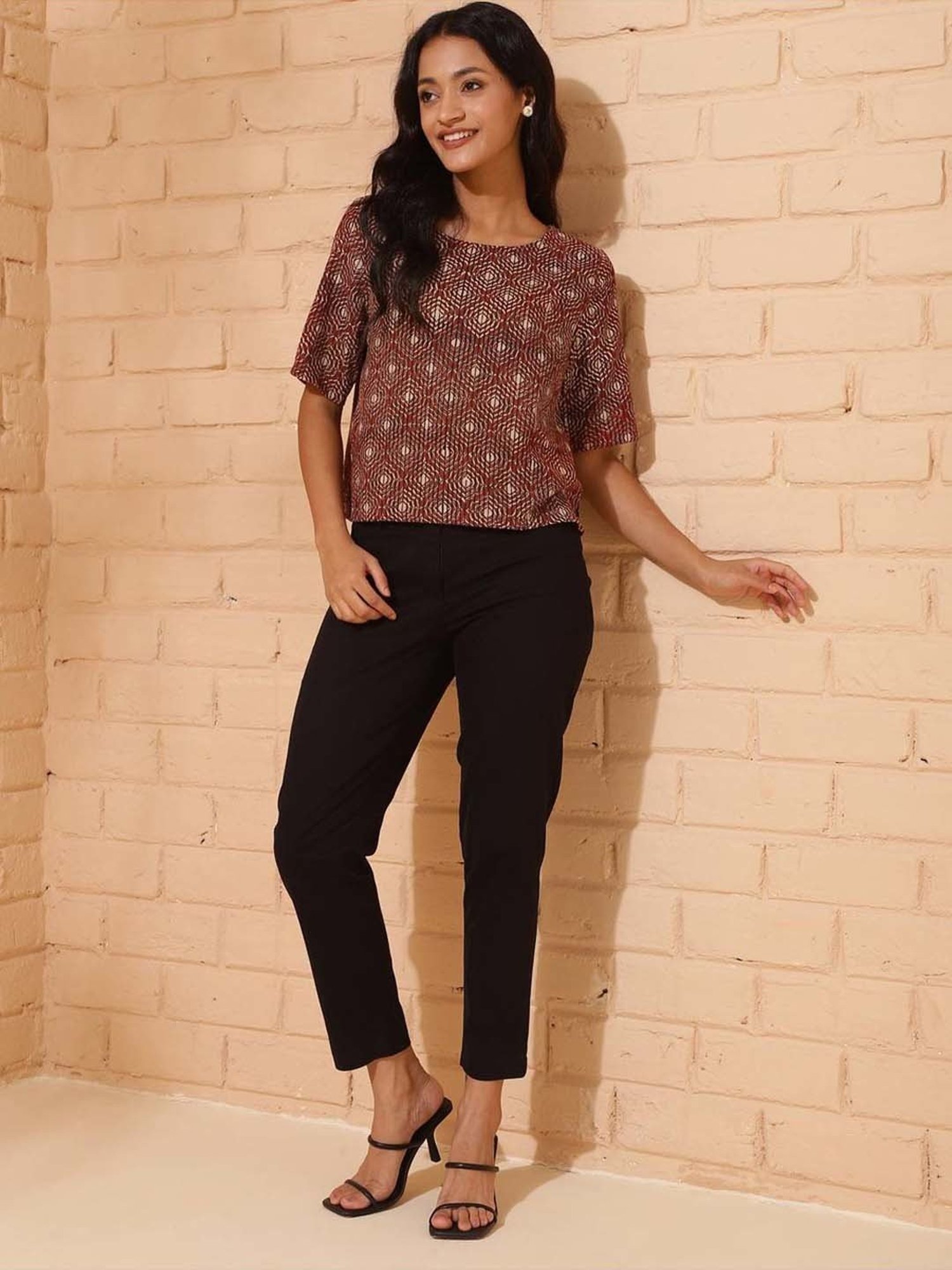 Fabindia Red Cotton Embroidered Top