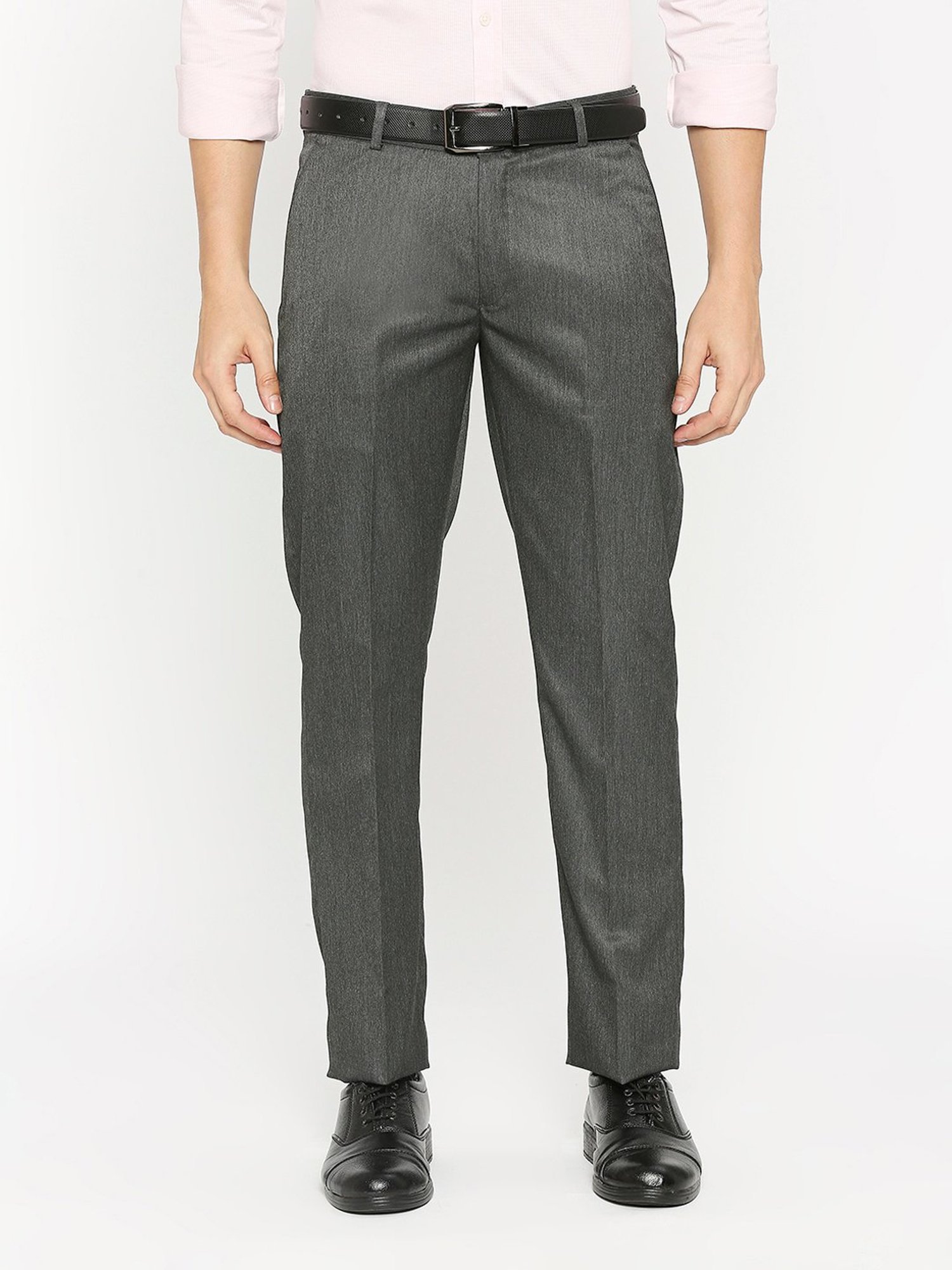 SOLEMIO Charcoal Slim Fit Flat Front Trousers