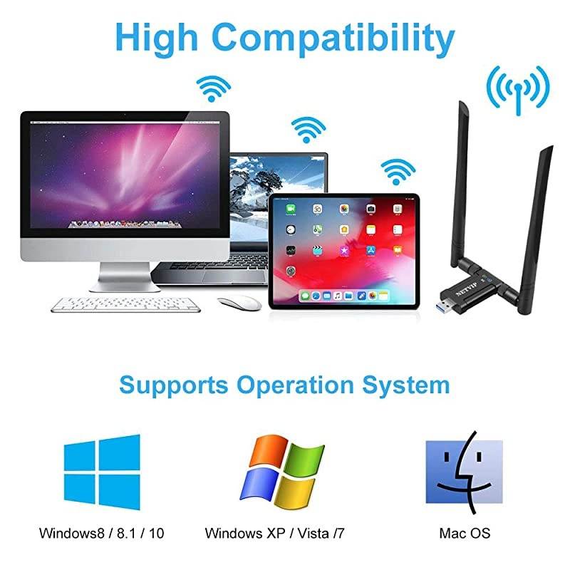 WiFi Adapter, Dual Band USB WiFi Dongle (5.8G/867Mbps+2.4G/300Mbps) Network Adapter with USB 3.0 Cradle and Extension Cable for PC Desktop Laptop Support Windows 10/8/7 MacOS