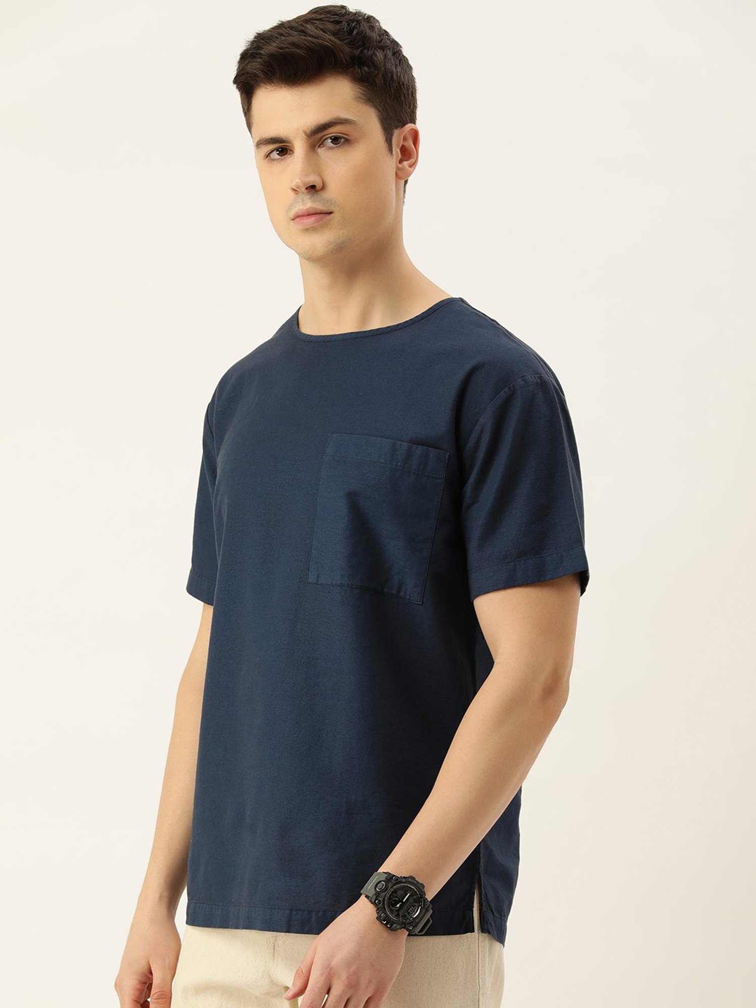 Bene Kleed Navy Regular Fit Cotton Linen Shirt