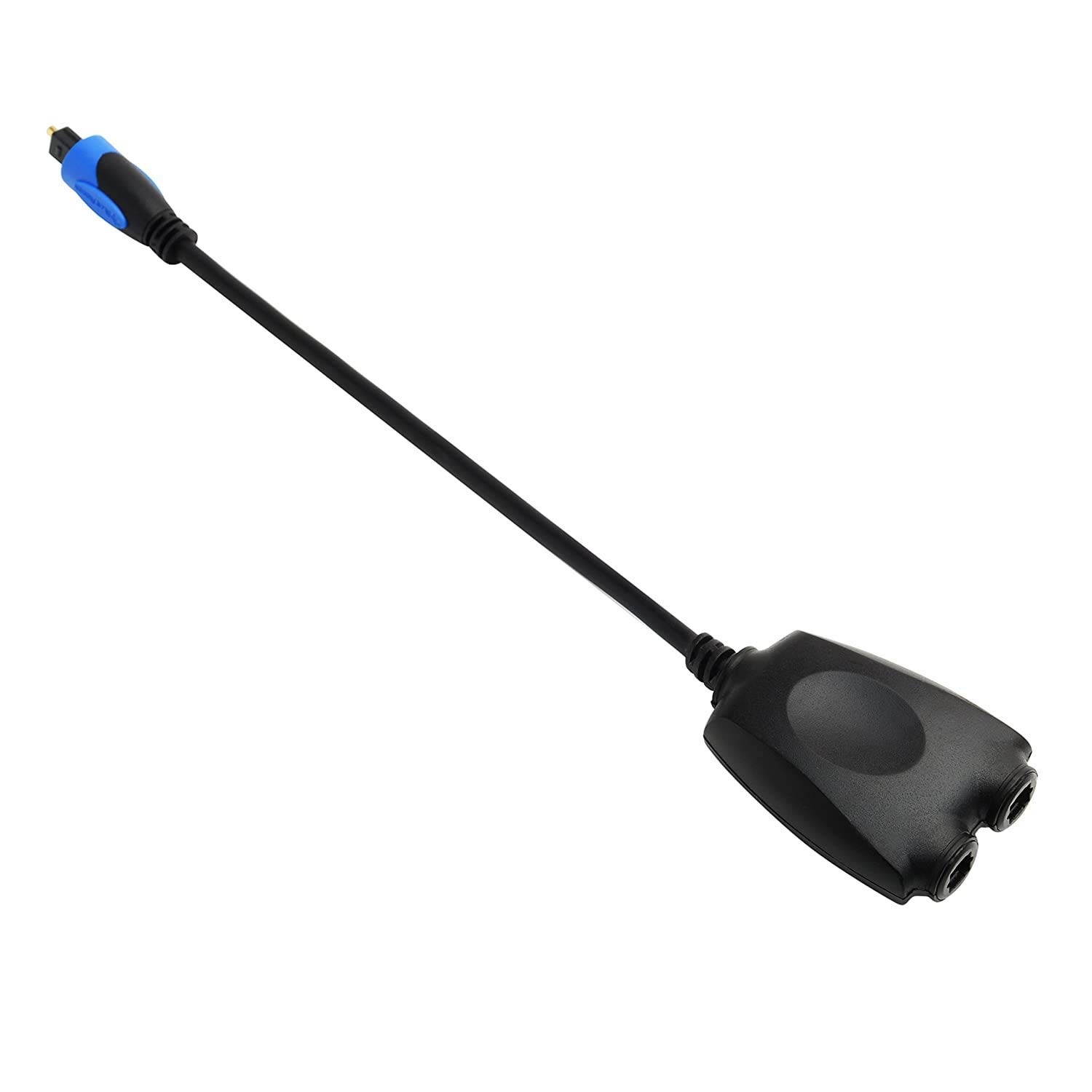 BlueRigger 1x2 Toslink splitter with 25FT Toslink Cable - 1 Male Input 2 Female Output - with 24K Gold Plated Connectors (Digital Optical Audio Cable in-Wall CL3 Rated for Home Theatre Xbox Playst