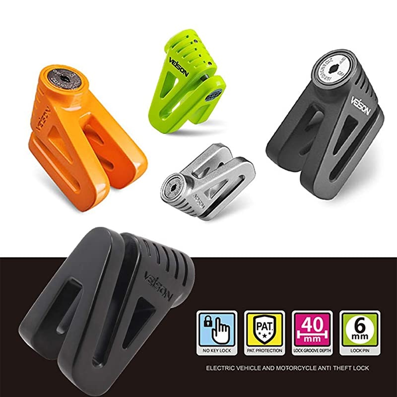 Disc Lock For Motorcycle and Bicycle With 6mm Lock Pin And Remind Cable Heavy Duty Body No Key To LockBlack