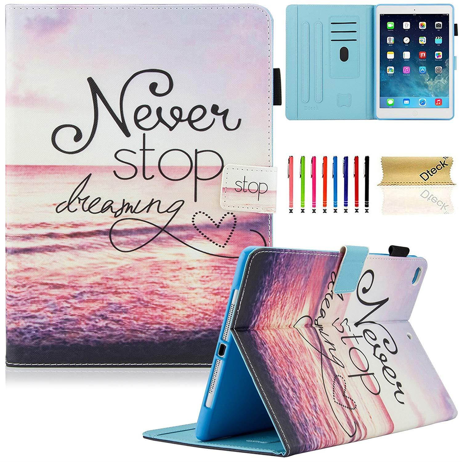 Dteck iPad 9.7 Inch 2018 2017 Case / iPad Air 2 Case / iPad Air Case - PU Leather Multi-Angle Folio Stand Smart Case with Auto Sleep/Wake Feature for Apple iPad 6th / 5th Gen, iPad Air 1 2, Never Stop