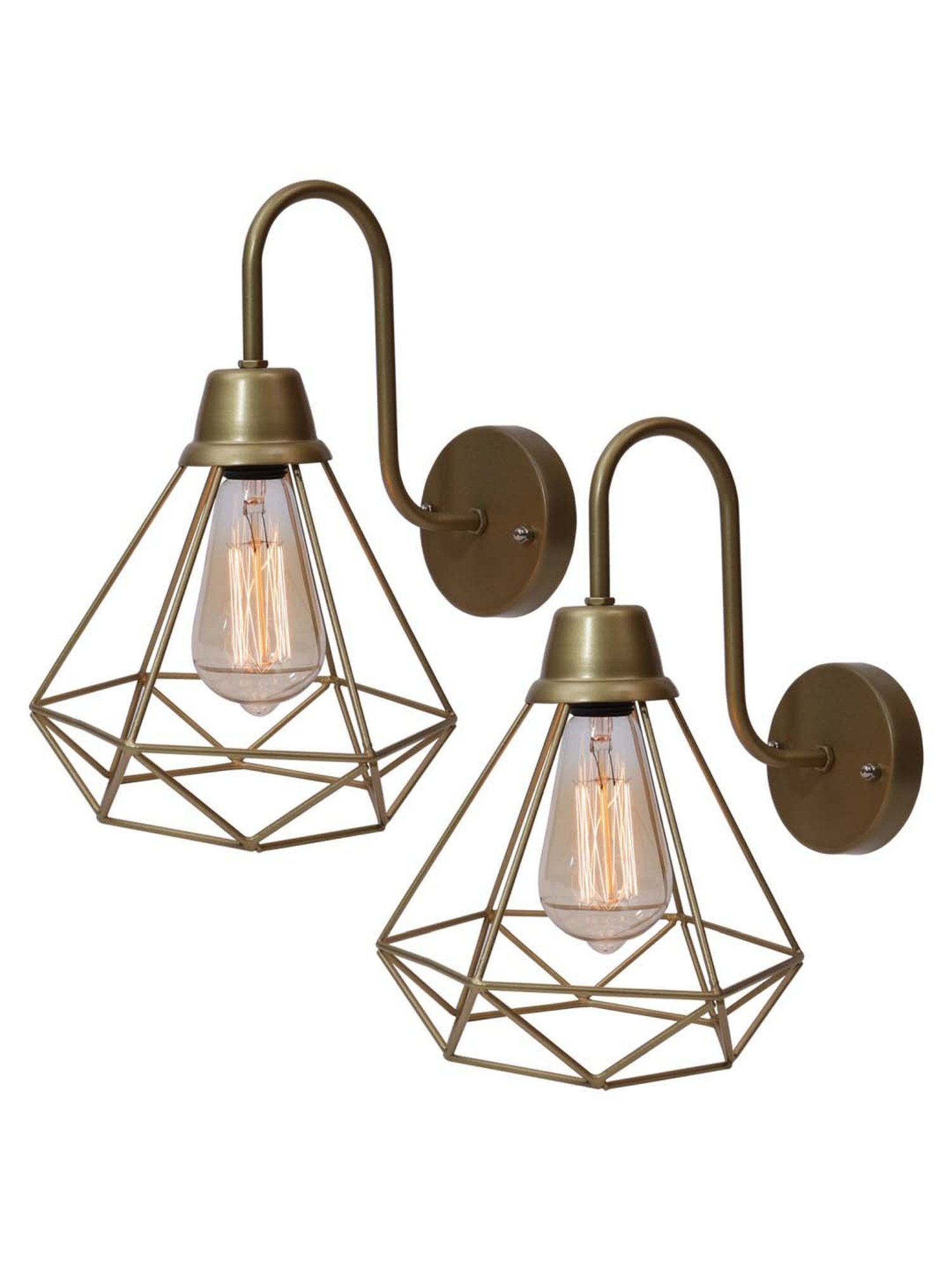 Homesake Golden & Transparent Metal Cage Vanity Wall Lamp - Set of 2 (Bulb not included)