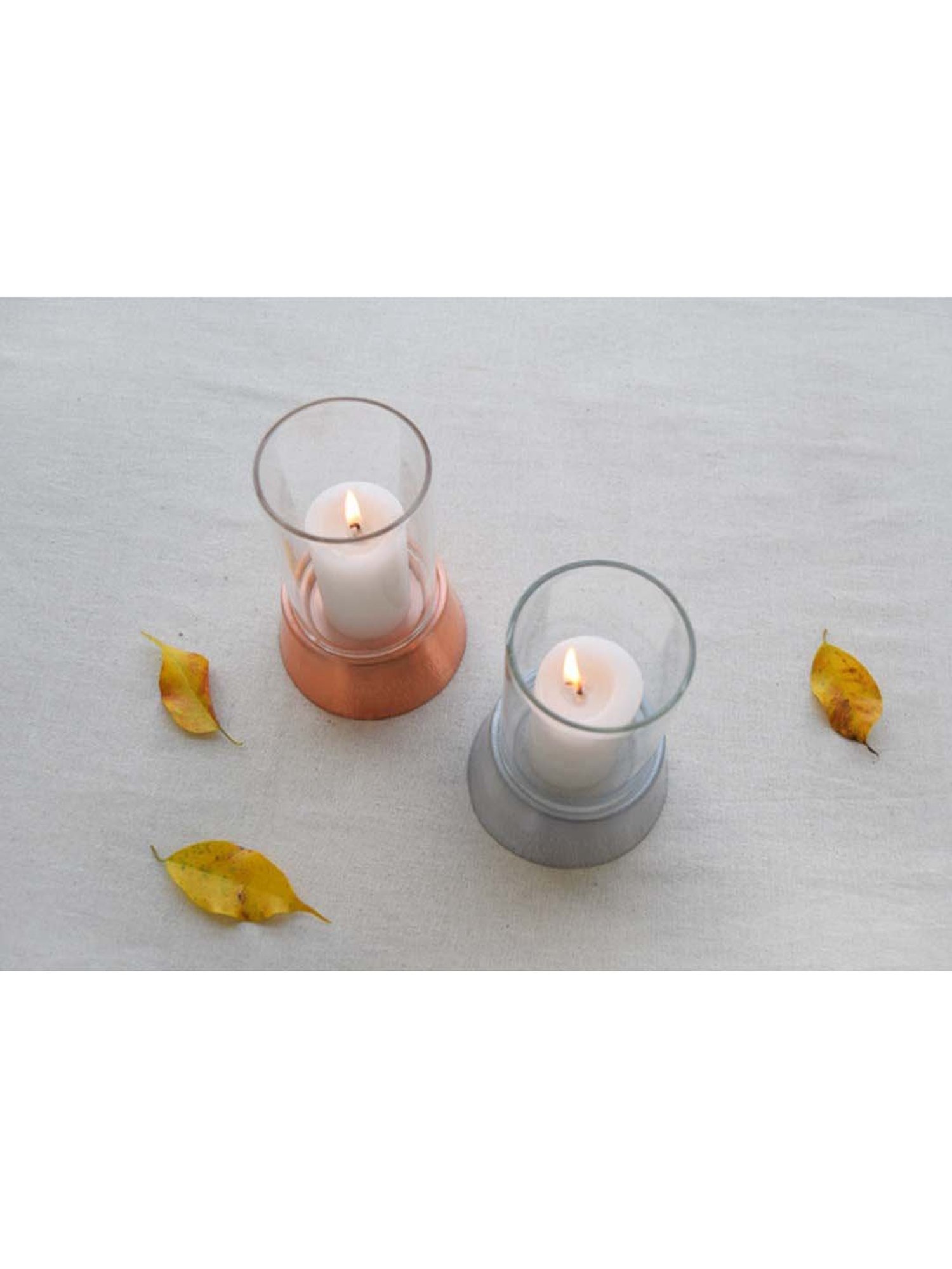 COPPRE Copper Birch Hurricane Lamp Shaped Candle Holder with Candle - Set of 1