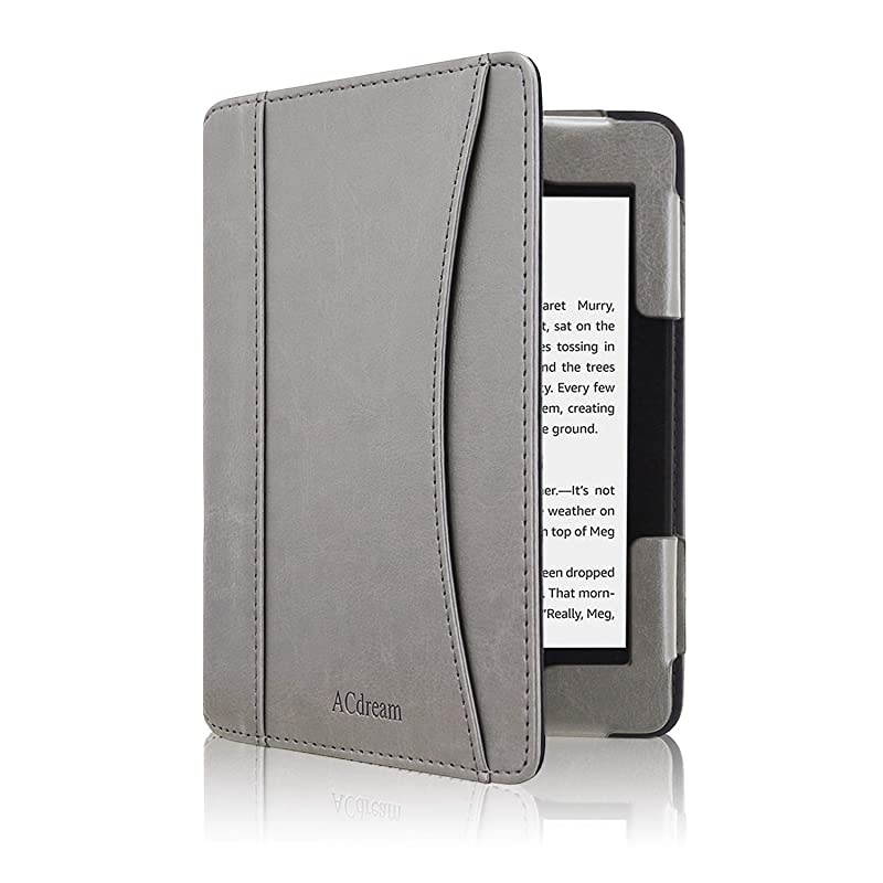 Case Fits All-New Kindle 10th Generation 2019 and 8th Gen 2016 ONLY (NOT FIT Kindle Paperwhite/Kindle Oasis), Folio Smart Leather Cover with Auto Wake Sleep & Front Pocket, Grey
