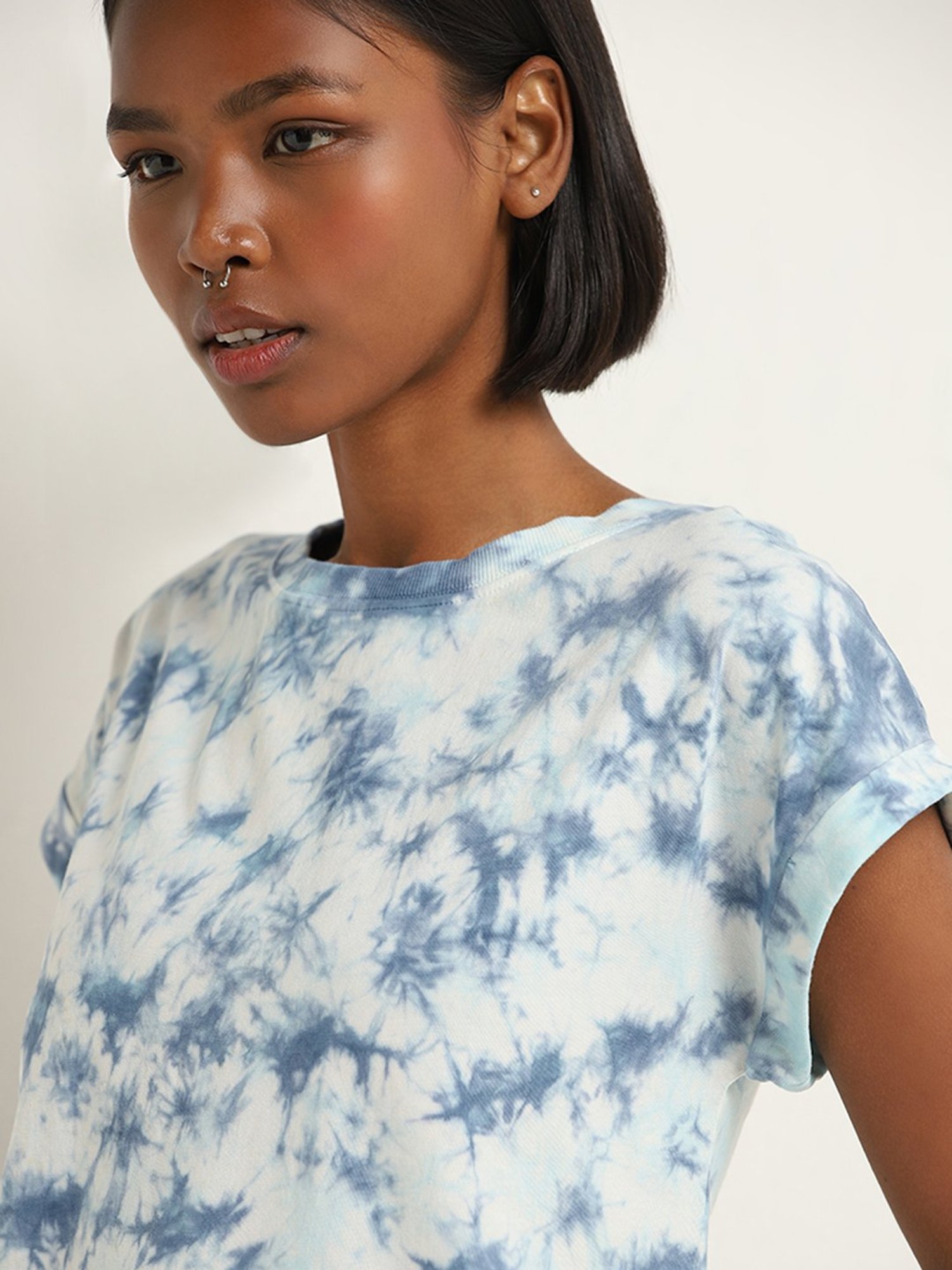 Studiofit by Westside Blue Tie-Dye Printed T-Shirt