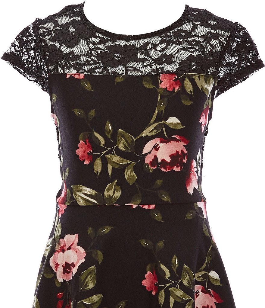 Xtraordinary Big Girls 7-16 Illusion-Lace Floral Fit-And-Flare Dress