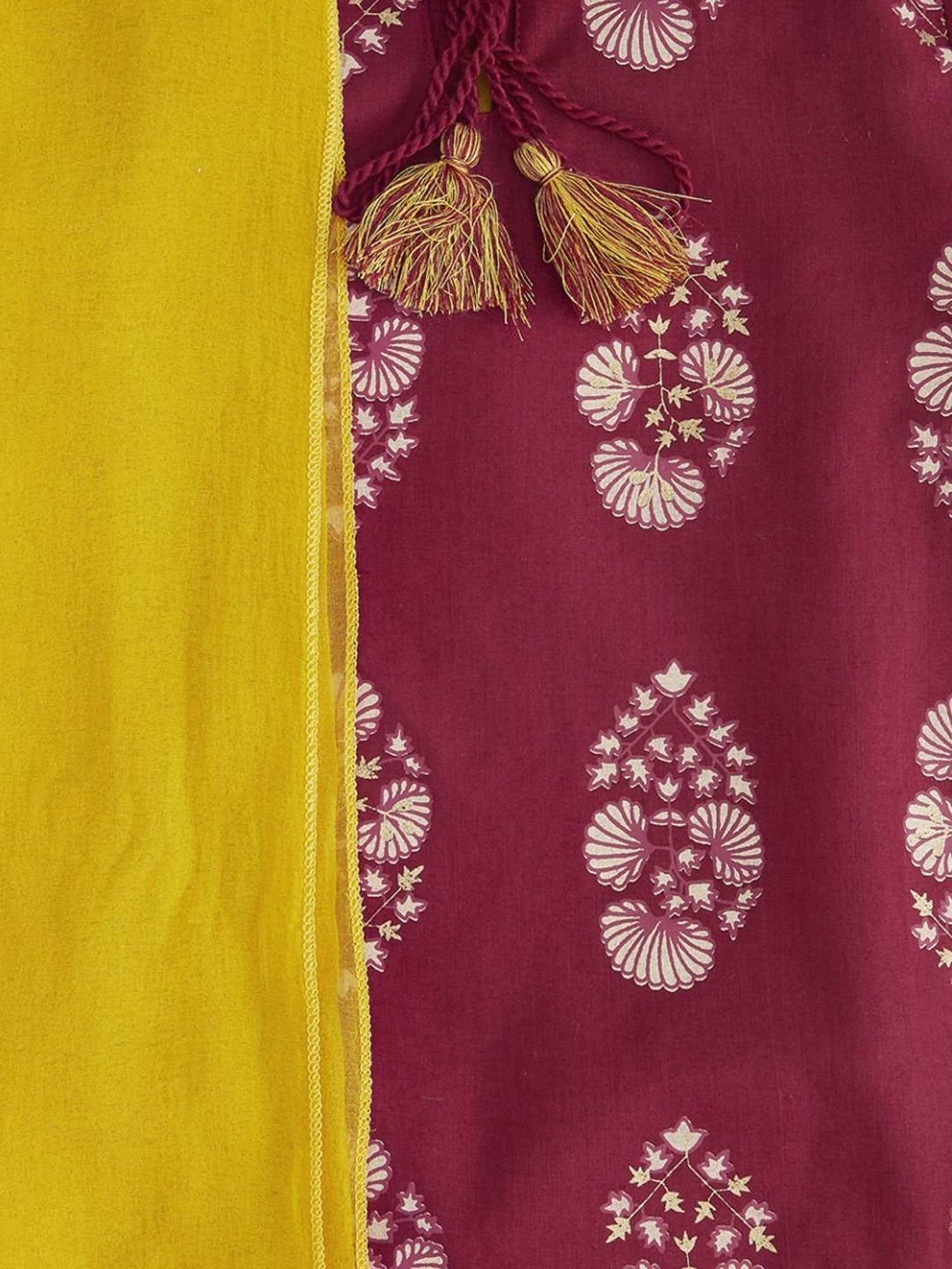 Akkriti by Pantaloons Kids Maroon & Yellow Cotton Printed Kurta Set