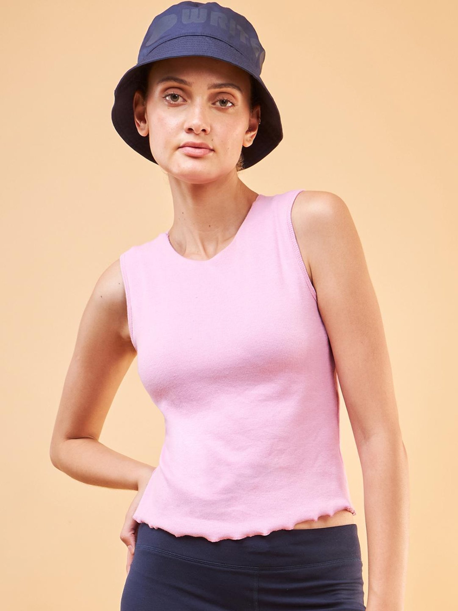 Enamor Fondant Pink Cotton Sports Crop T-Shirt
