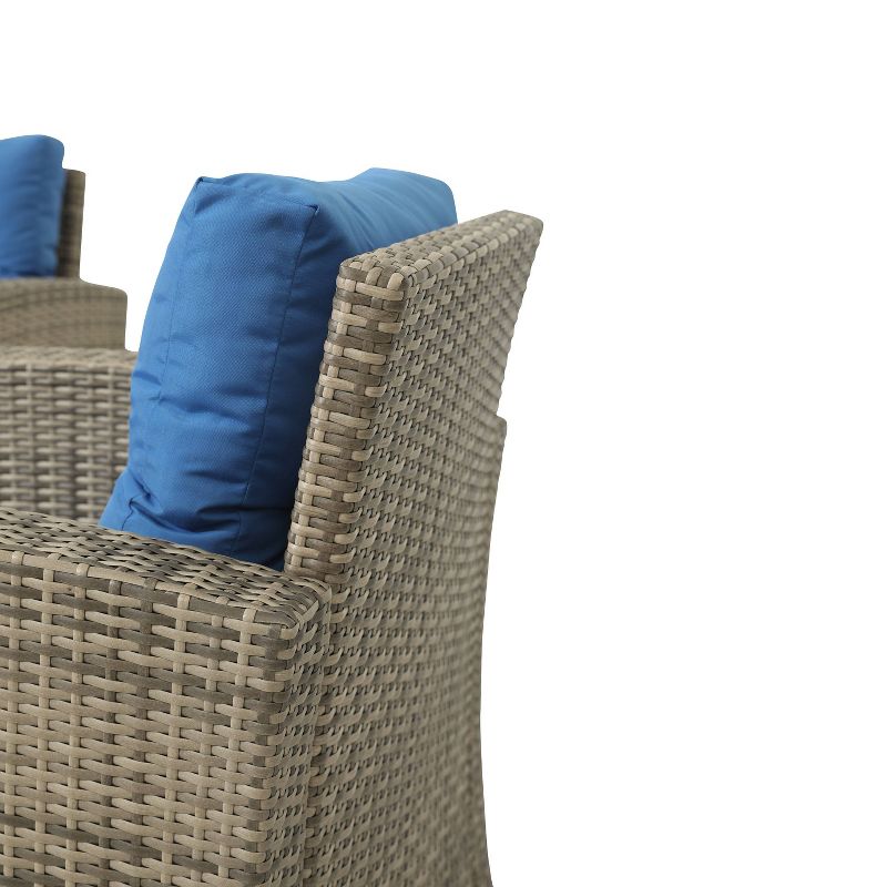 6pc Wicker Rattan Patio Sofa Set with Blue Cushions - Accent Furniture