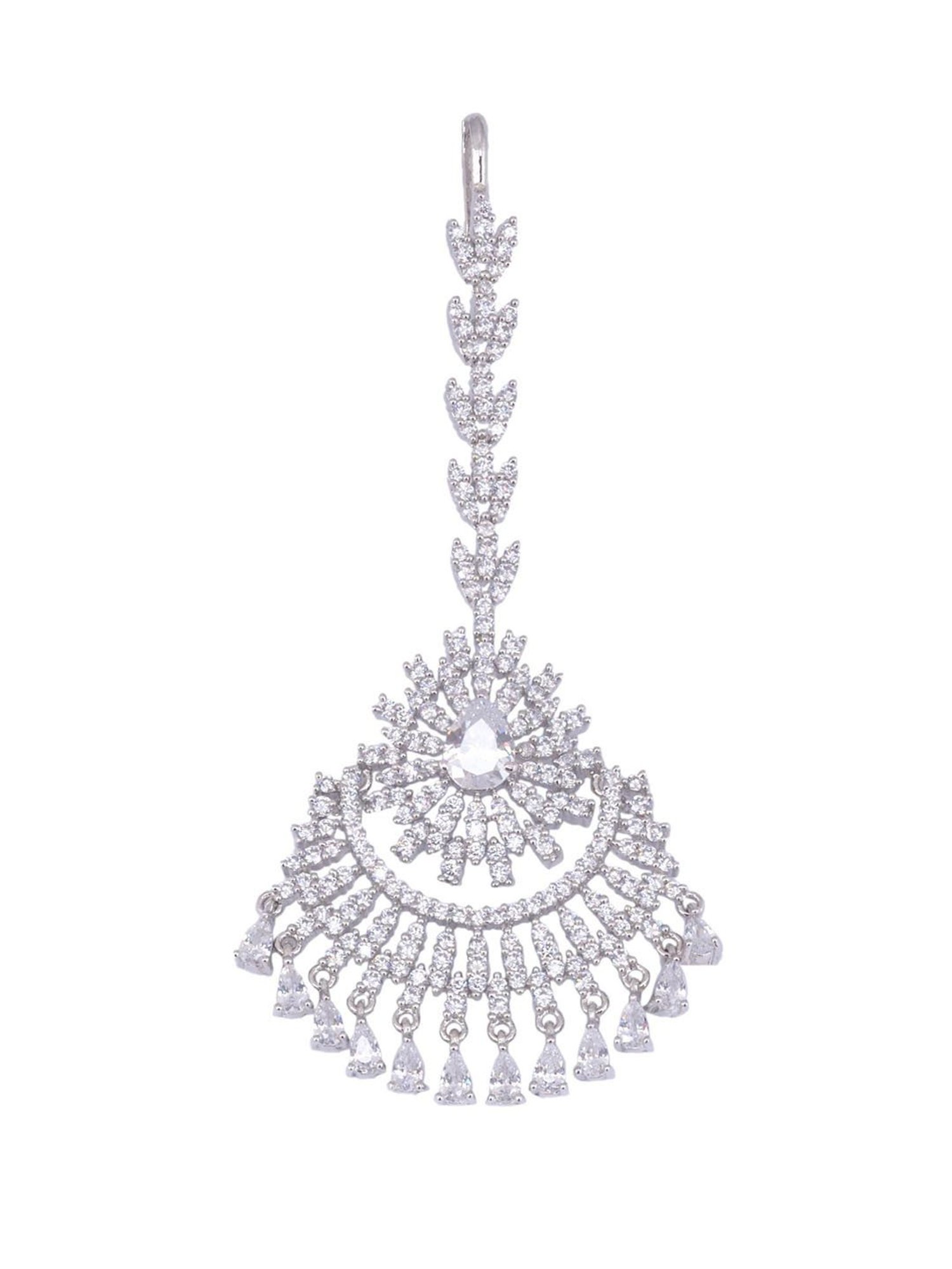 Saraf Rs Jewellery Chandbali Style Diamond Maang Tikka Silver Plated & Ad Studded For Women & Girls