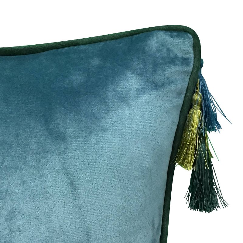 18"x18" Velvet Reversible Tassel Square Throw Pillow Teal/Olive - Edie@Home