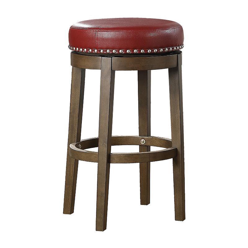 Lexicon Whitby 30.5 Inch Pub Counter Height Wooden Bar Stool with Solid Wood Legs and Faux Leather Round Swivel Seat Kitchen Barstool, Red (2 Pack)