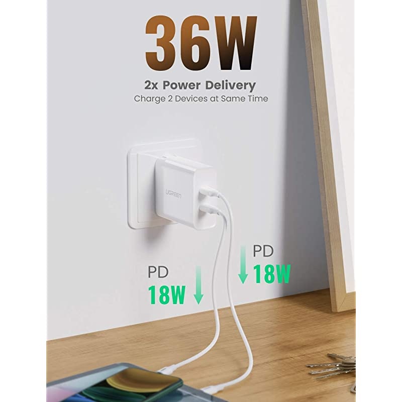 USB C Charger 2-Port 36W Power Delivery Type C Wall Charger for iPhone 12 Mini 12 Pro Max 11 Pro Max XR X 8 Plus iPad Pixel Galaxy Note20 Note10 S20 S10 S9 LG V50 ThinQ