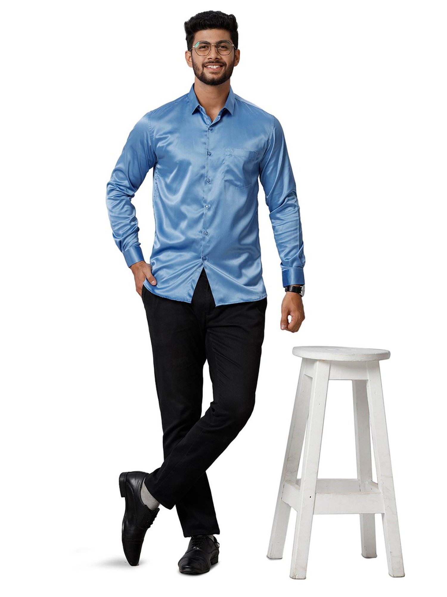Ramraj Blue Regular Fit Full Sleeves Shirt