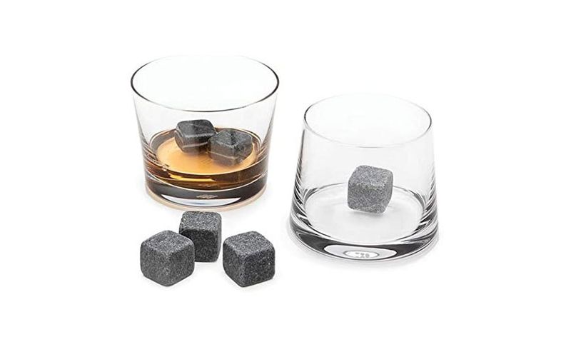 Bar Supply Whiskey Stones Gift Set, 12-Piece Set: 9 Granite Chilling Whiskey Rocks, Stainless Steel Tongs, Velvet Pouch, Wooden Gift Box Set, Reusable Ice Cubes for Whiskey, Scotch, Wine
