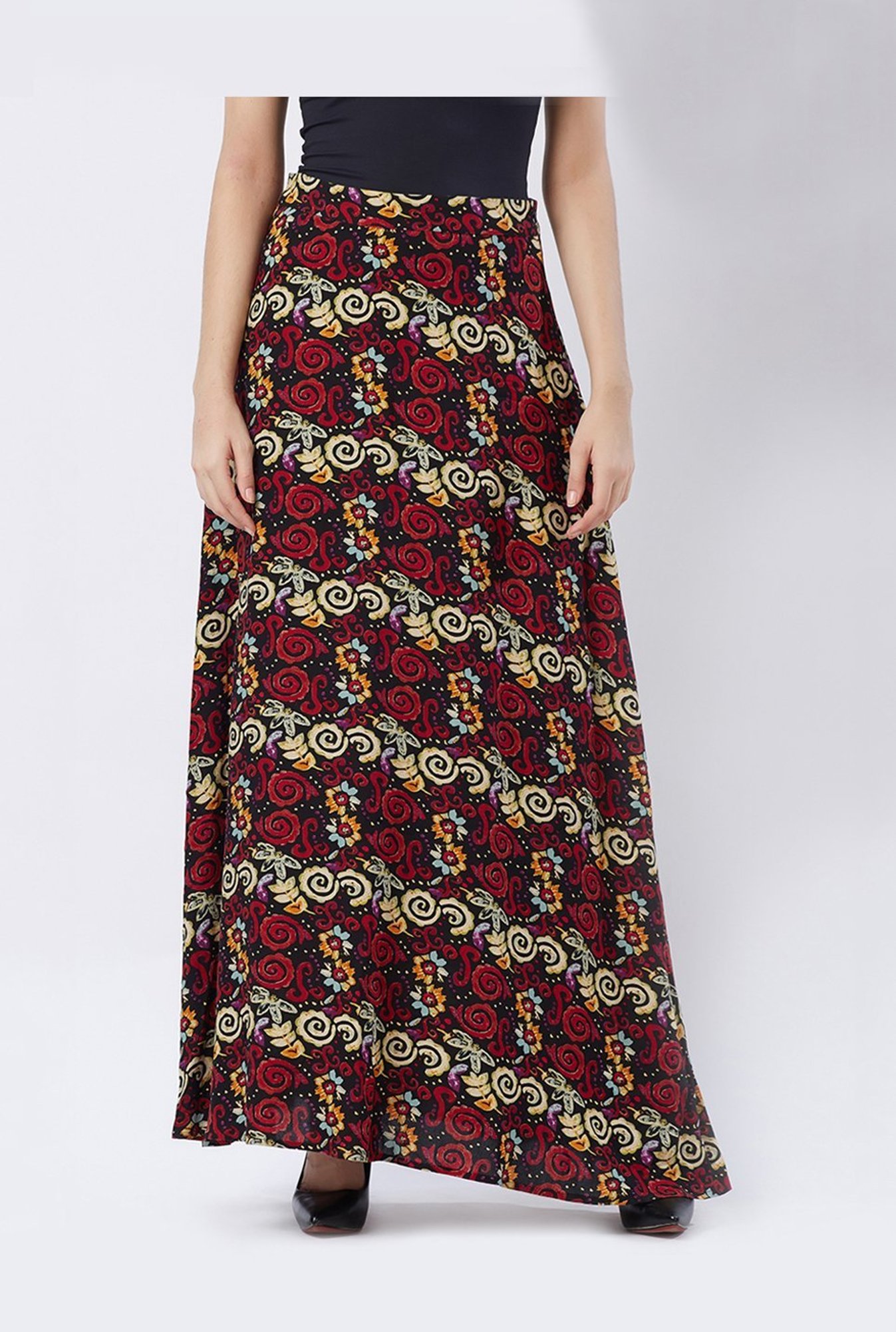 Fusion Beats Black Printed Maxi Skirt