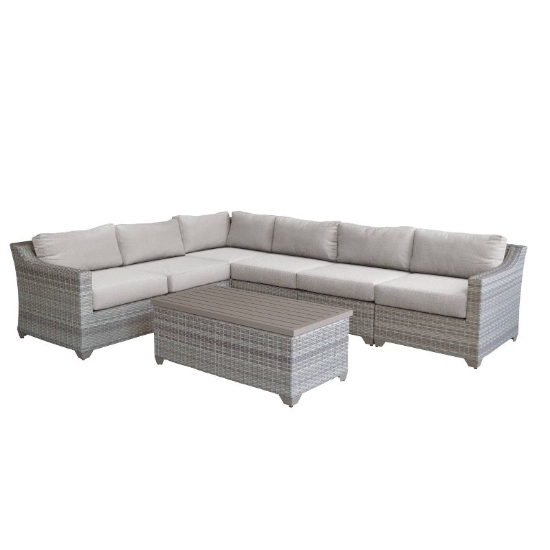 Nolin 7pc Sectional Weathered Brown Frame Sunbrella Spectrum Denim Fabric - La-Z-Boy