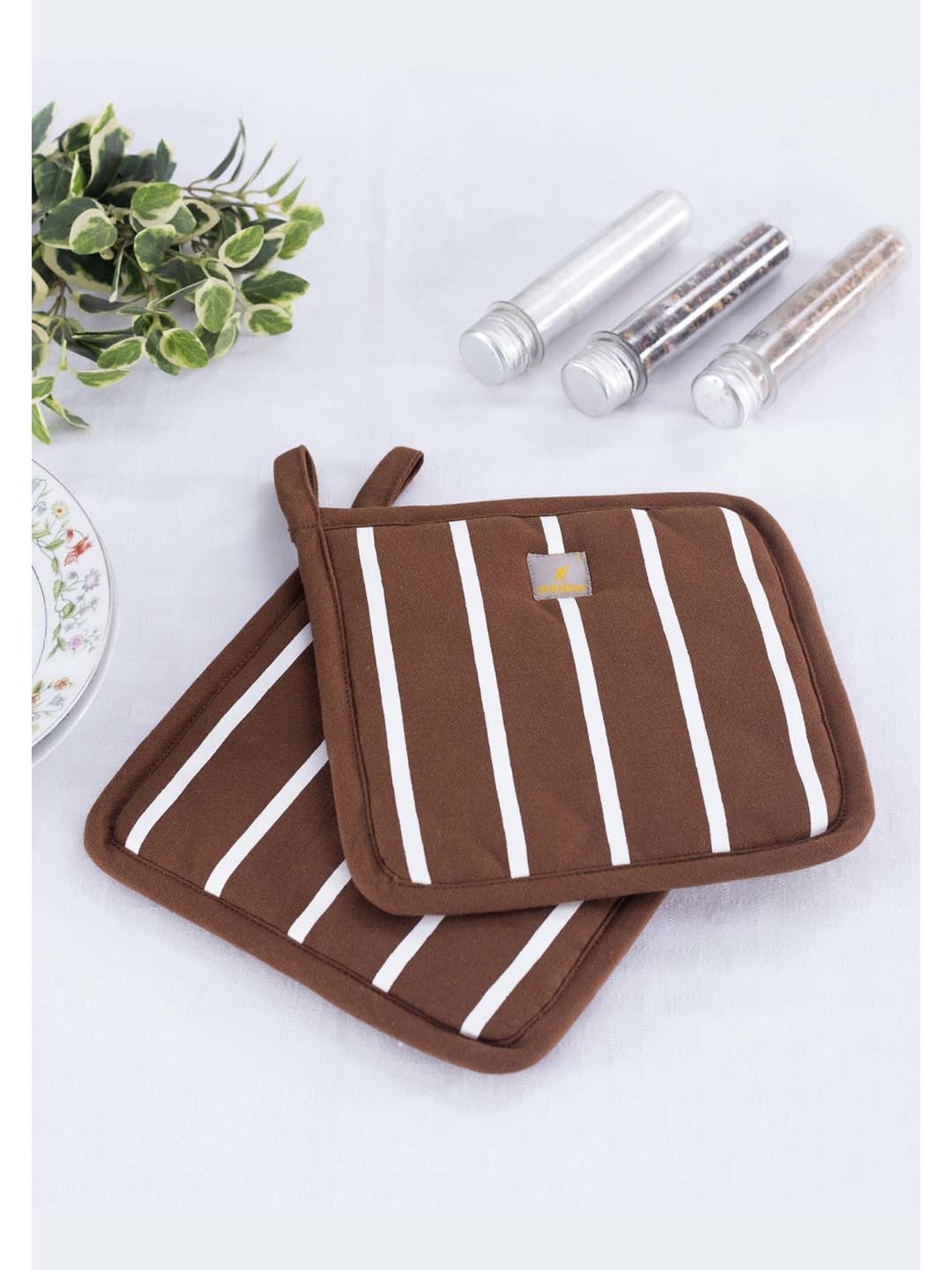 Maspar Brown 100% Cotton 225 GSM Pot Holder - Set of 2