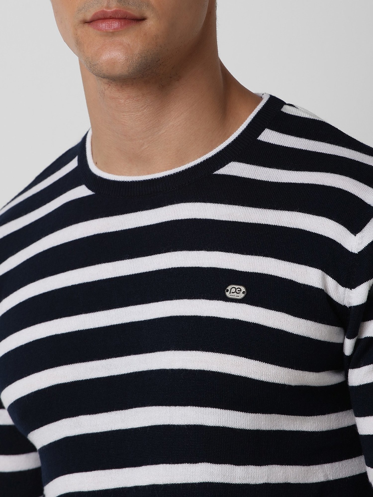 Peter England Black Regular Fit Striped Sweater