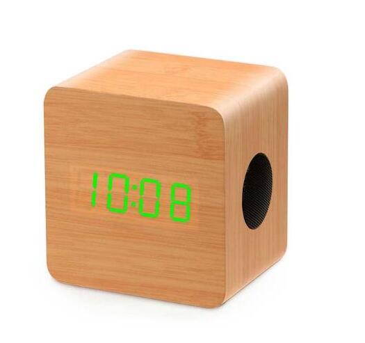 Wireless Bluetooth Wooden Speaker with LED Alarm Clock Display Mega Bass Beige