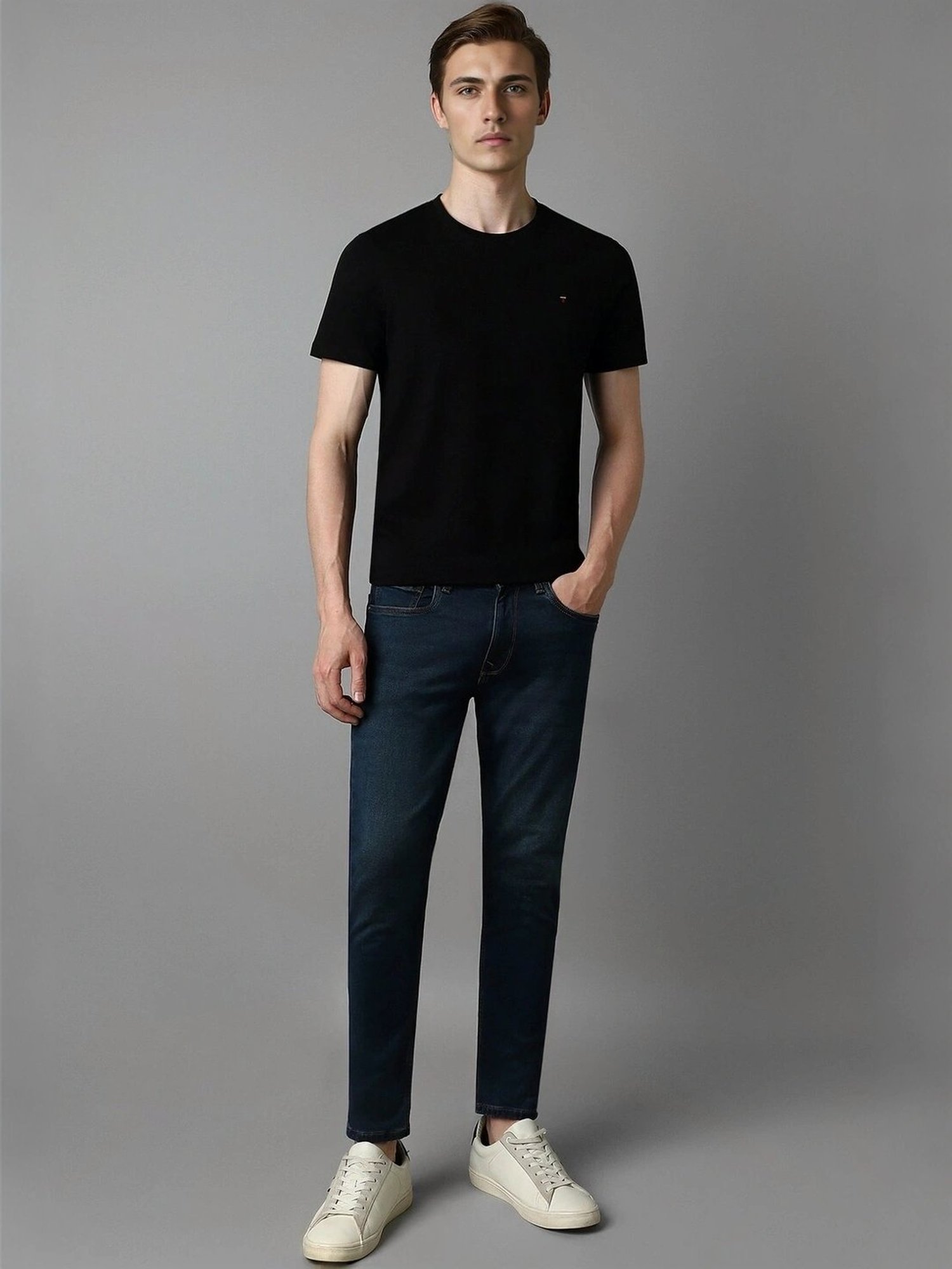 Louis Philippe Black Cotton Slim Fit T-Shirt
