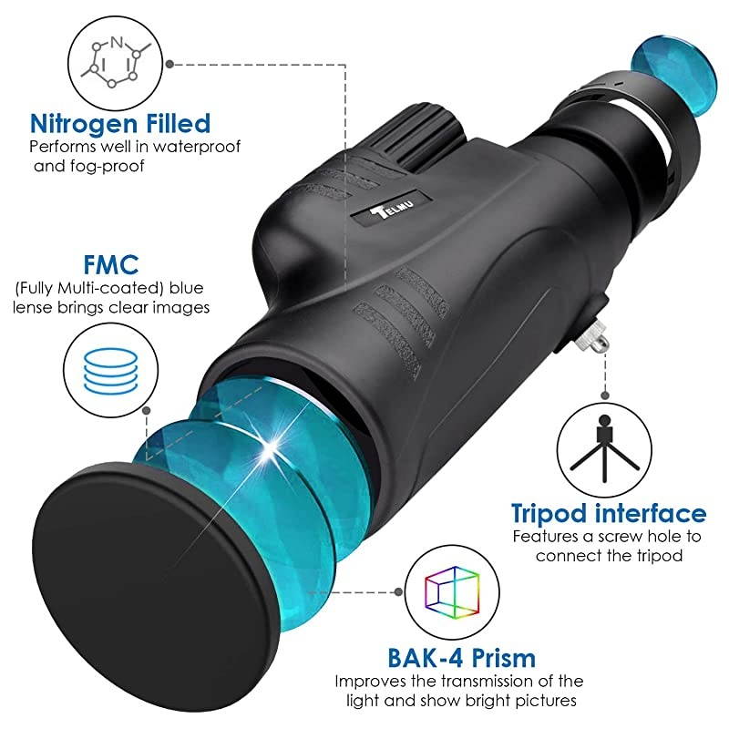 10X42 Monocular Telescope IPX7 Waterproof with Smartphone Holder BAK4 Prism and FMC Objective Lens Ideal for Bird Watching Concerts Viewing Hunting