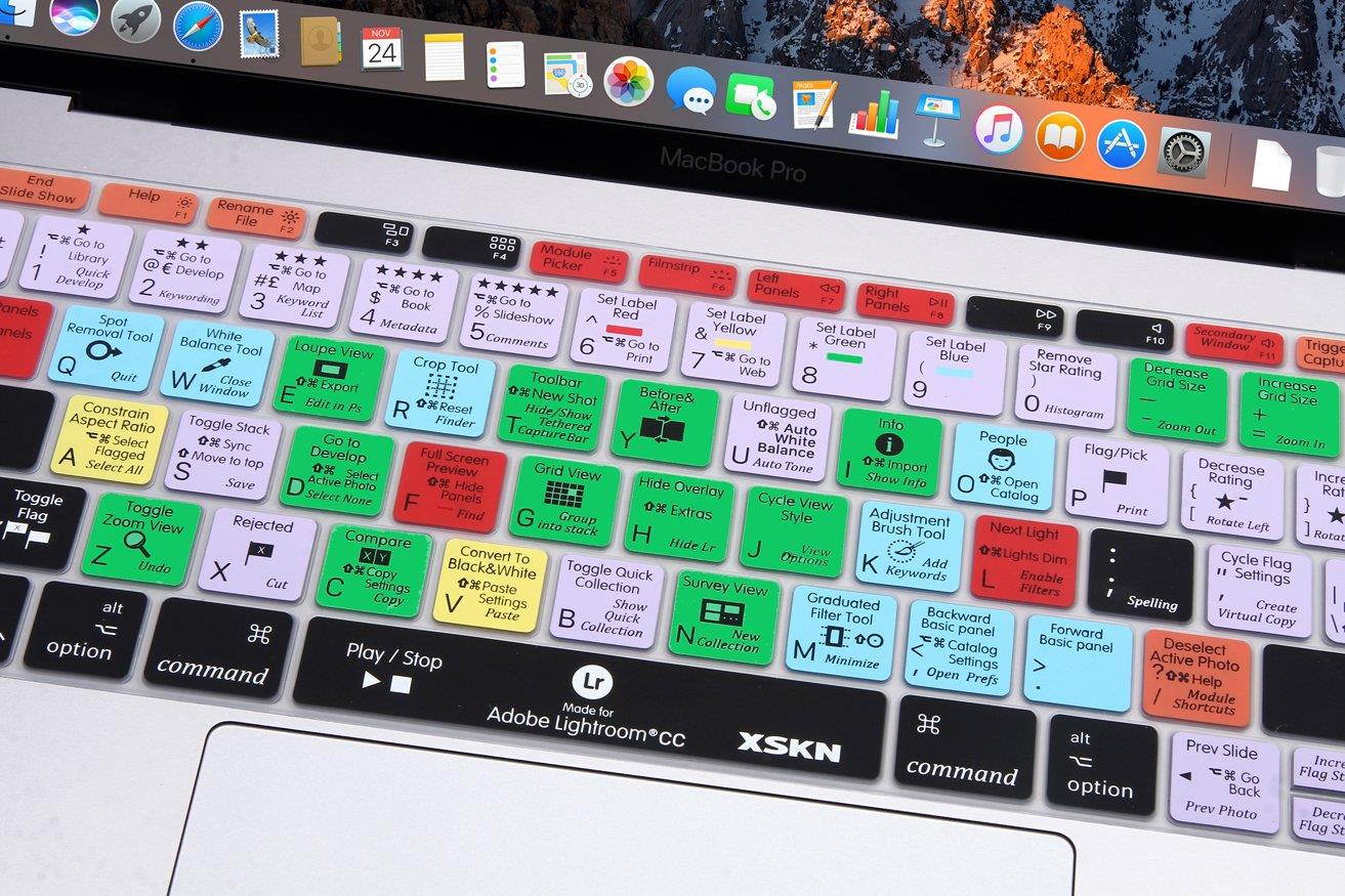 XSKN 2016 Shortcut Design Series Keyboard Skin Cover for New Macbook 12 (2015 Model A1534) and New MacBook Pro 13 (2016 Newest Version Model A1708, No Touch Bar), US&EU Version (Lightroom)