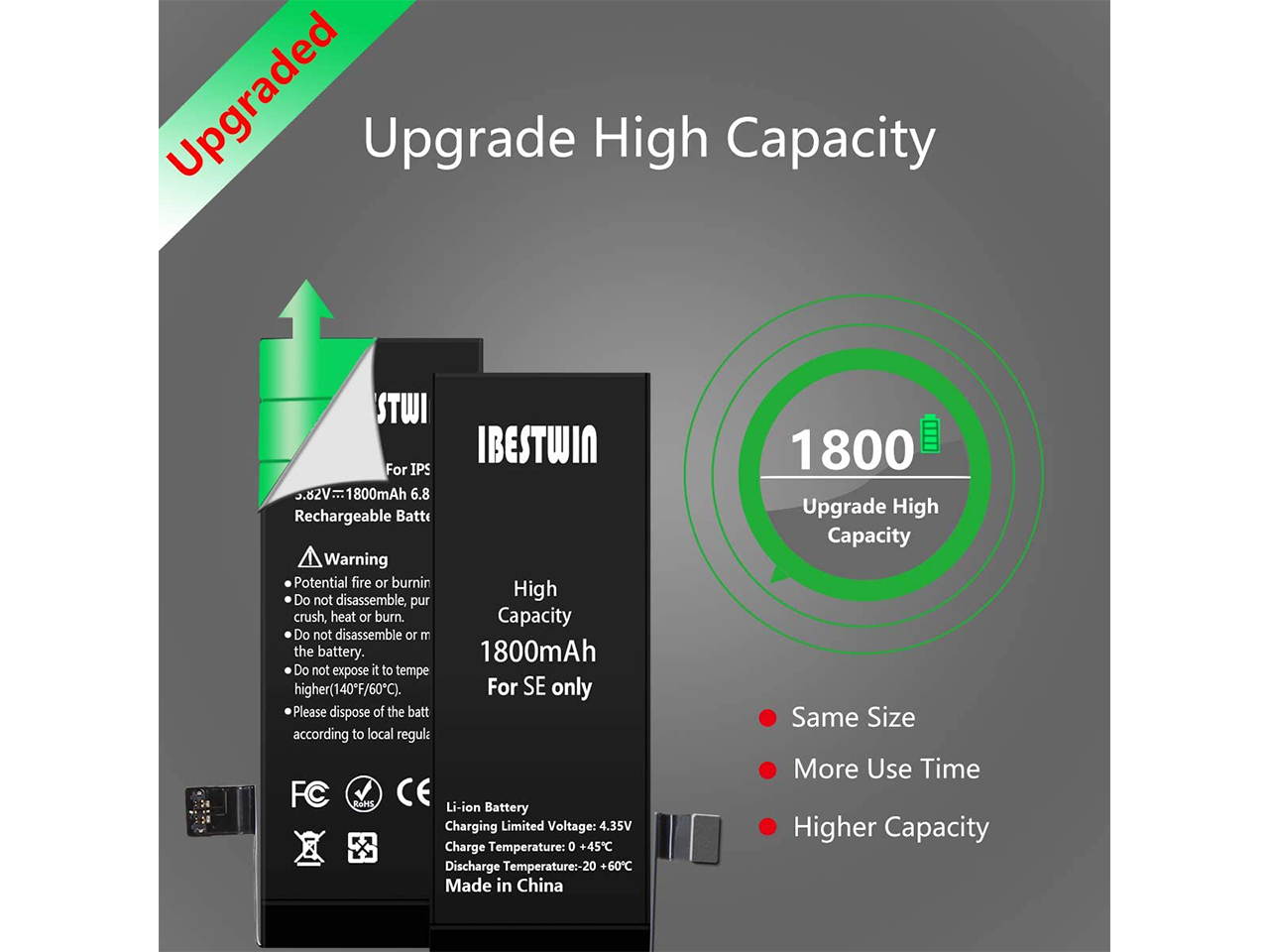 Battery for iPhone SE, IBESTWIN 1800mAh Replacement Battery Kit for iPhone SE A1723,A1662 and 1724 with Full Remove Tool Kit and Adhesive, 0 Cycle, 3 Years Warranty