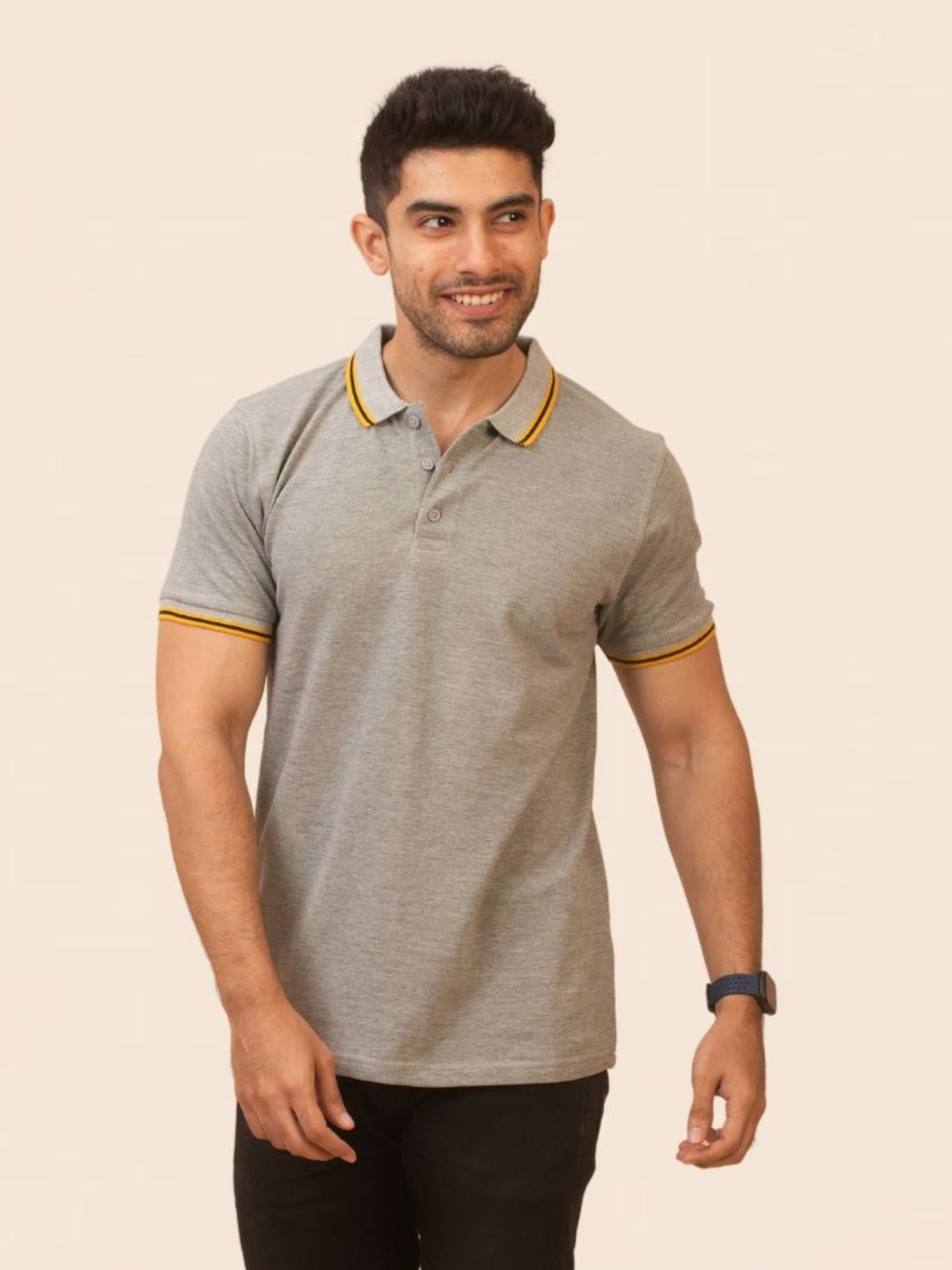 The Bleu Label Grey Cotton Slim Fit Polo T-Shirt