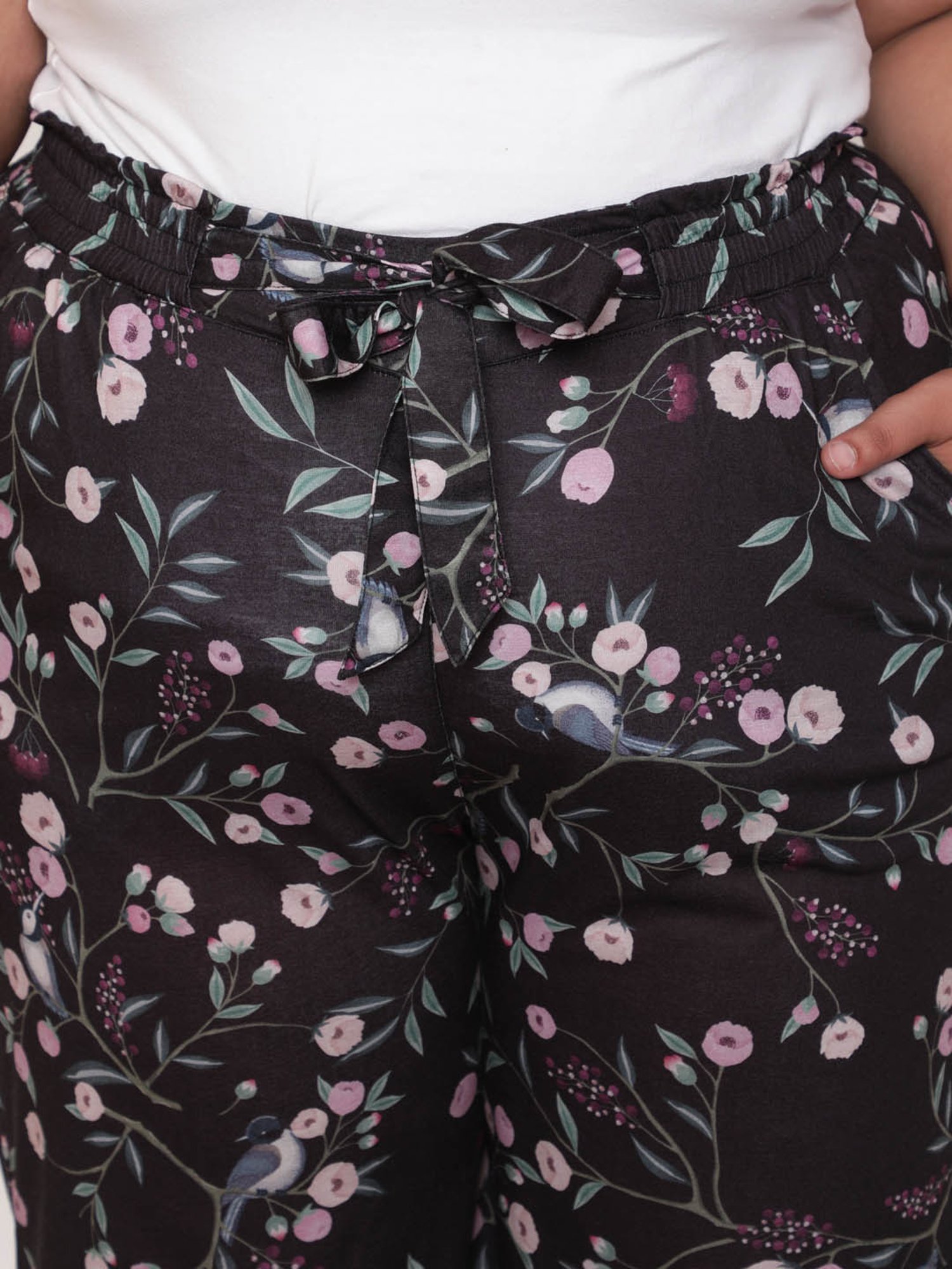 Amydus Black Floral Print Palazzos