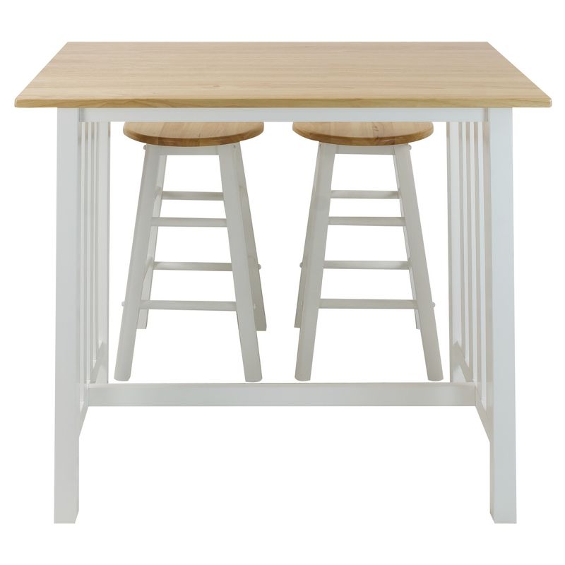 3pc Breakfast Counter Height Dining Set Made with Solid Wood White - Flora Home
