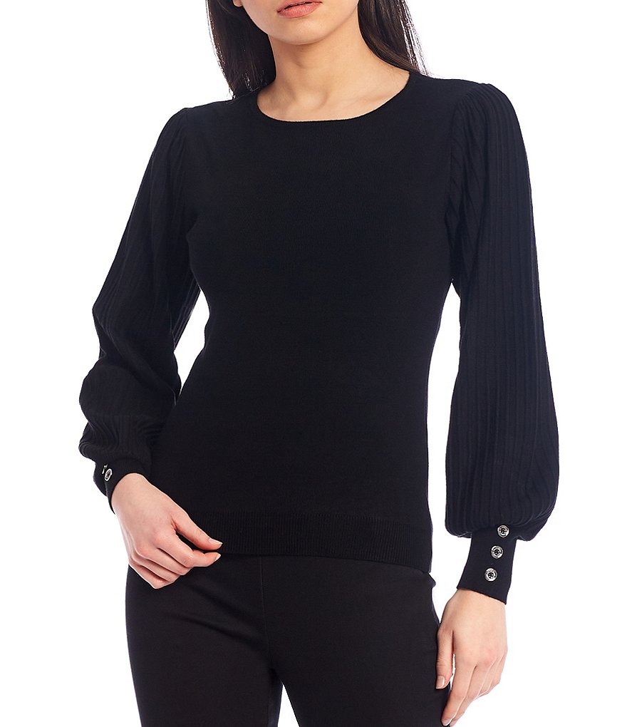 Alex Marie Rosa 3/4 Sleeve Button Front Round Neck Cardigan