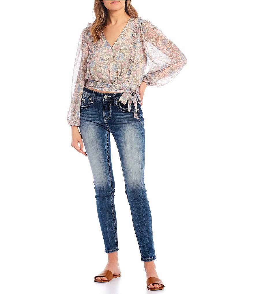 Miss Me Hailey Flower Border Flap Pocket Skinny Jeans