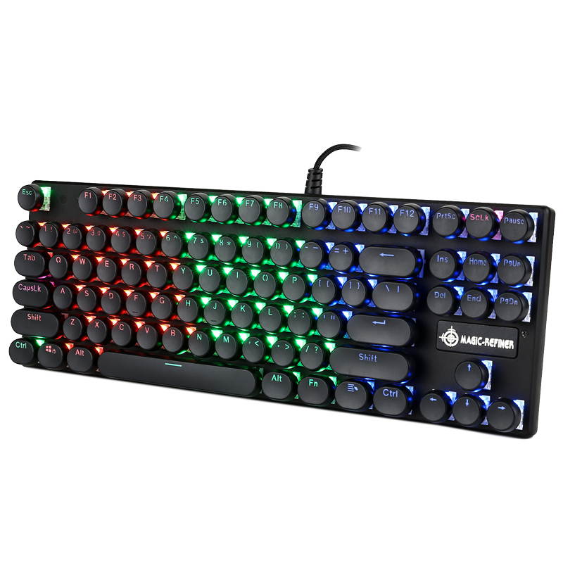 1506 RGB Mechanical Keyboard Retro Gaming Keyboard-Blue Switches-87 Key Round Keycaps RGB LED Illuminated Backlit Keyboard for PC/Mac Gamer, Typist